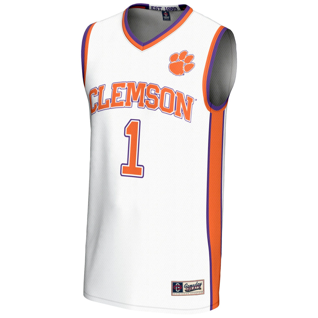 #1 White Clemson Tigers Lightweight Basketball Jersey