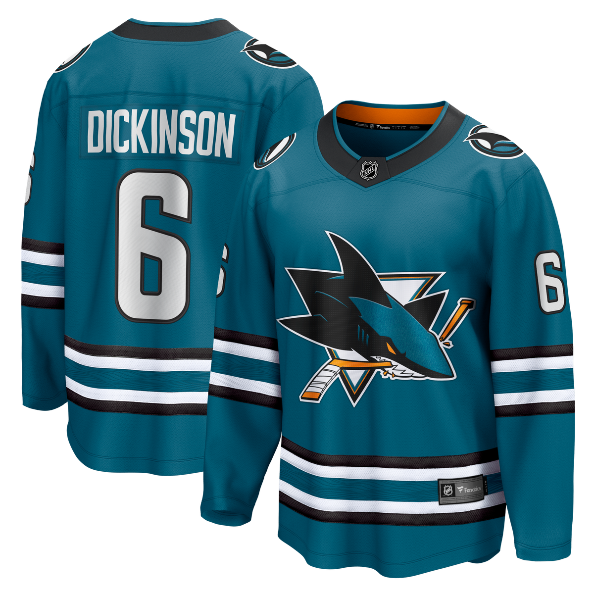 San Jose Sharks Sam Dickinson Teal Home Breakaway Hockey Jersey