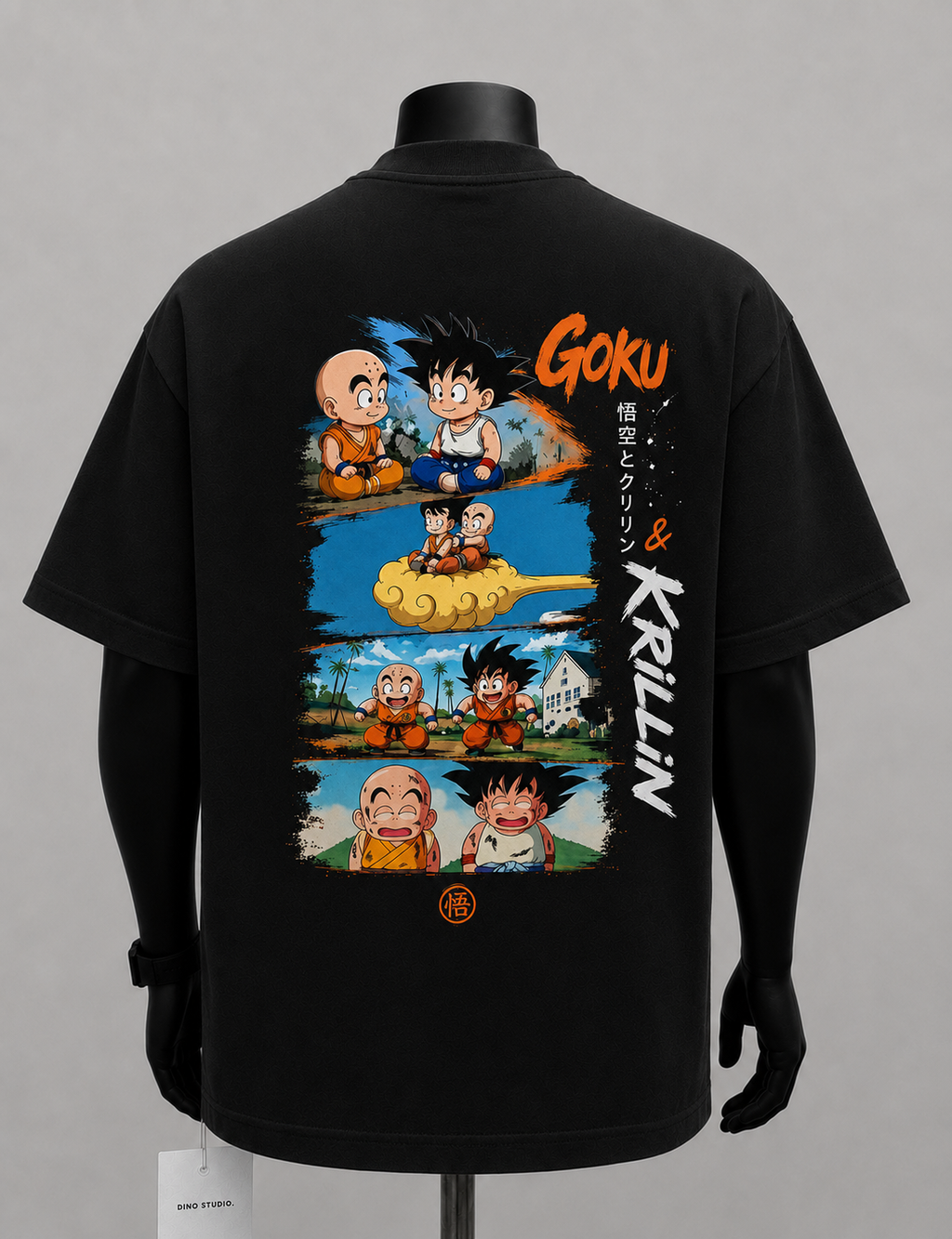 Dragon Ball Anime Graphic Tee - Goku & Krillin: Four Panels of Friendship and Laughter