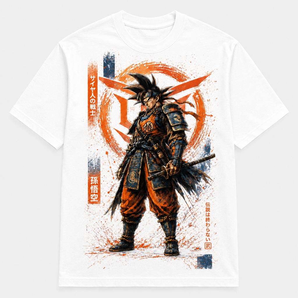 Dragon Ball Anime Graphic Tee - The Legend Endures: Goku Reimagined in Samurai Ink