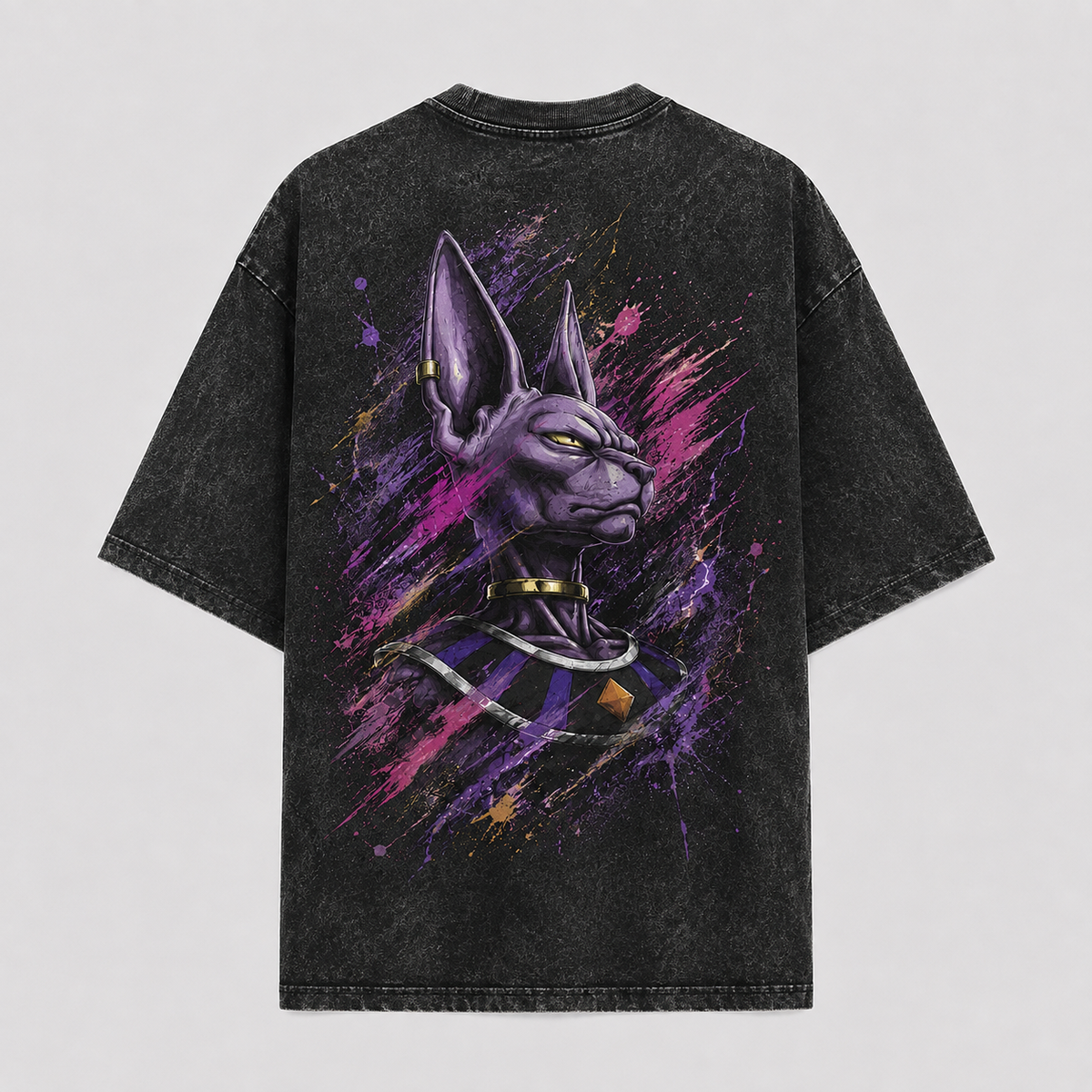 Dragon Ball Anime Graphic Tee - Violet Composure: Beerus in Splattered Portrait Stillness