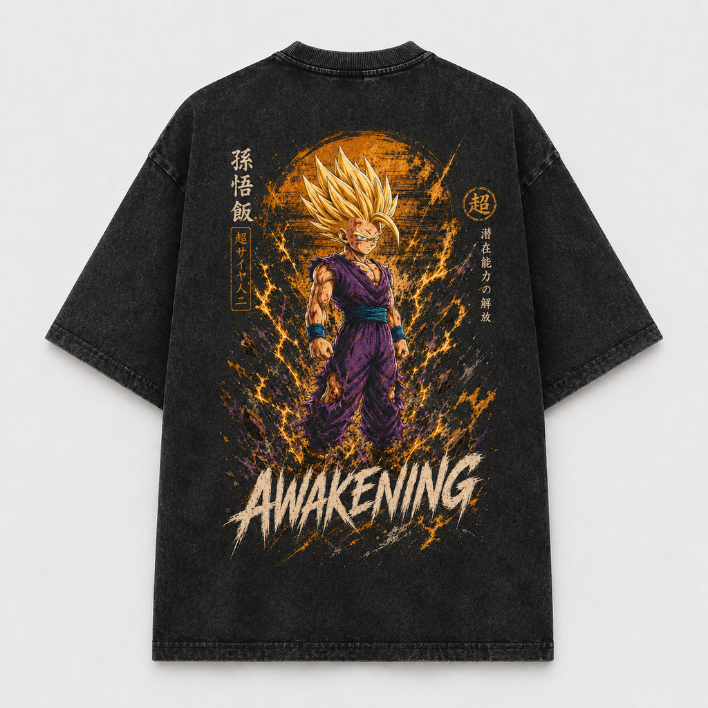 Dragon Ball Anime Graphic Tee - Awakening: Gohan, Amber Aura and Violet Gi
