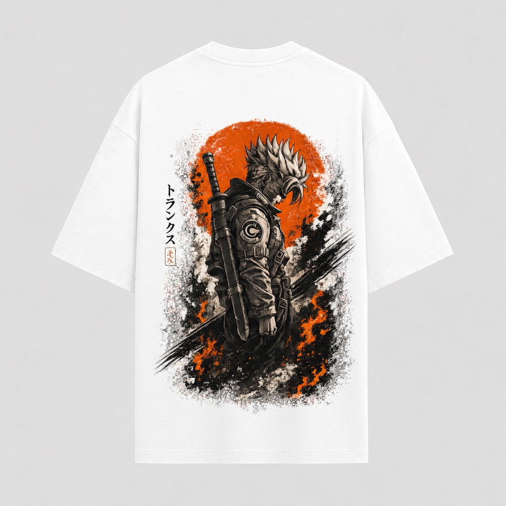 Dragon Ball Anime Graphic Tee - Trunks in Silhouette: Red Sun, Ink and Quiet Resolve