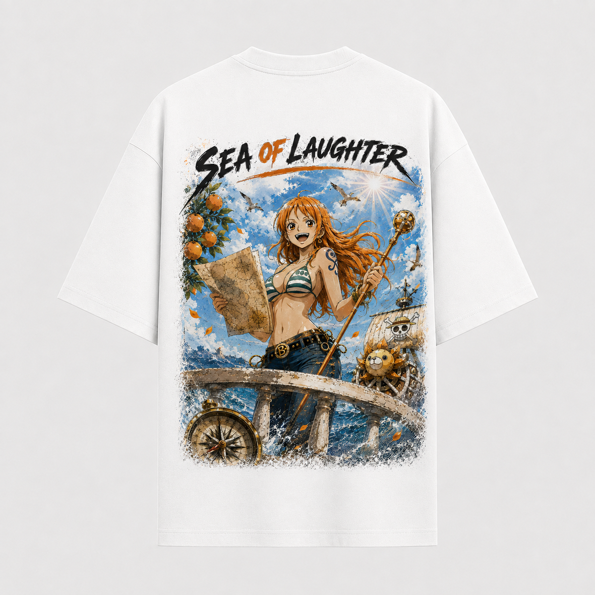 One Piece Anime Graphic Tee - Sea of Laughter: Nami, Charted Horizons