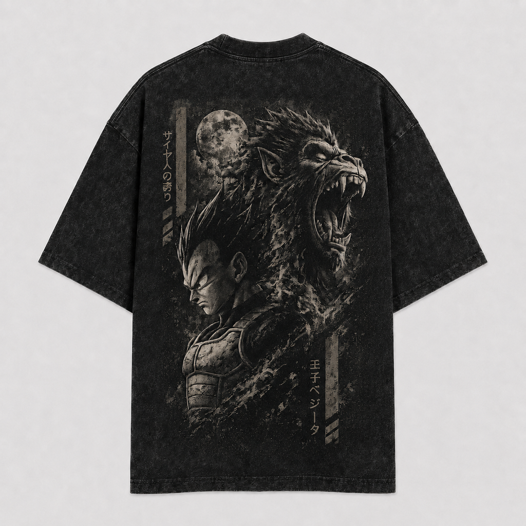 Dragon Ball Anime Graphic Tee - Saiyan Pride: Vegeta and the Great Ape Beneath a Full Moon