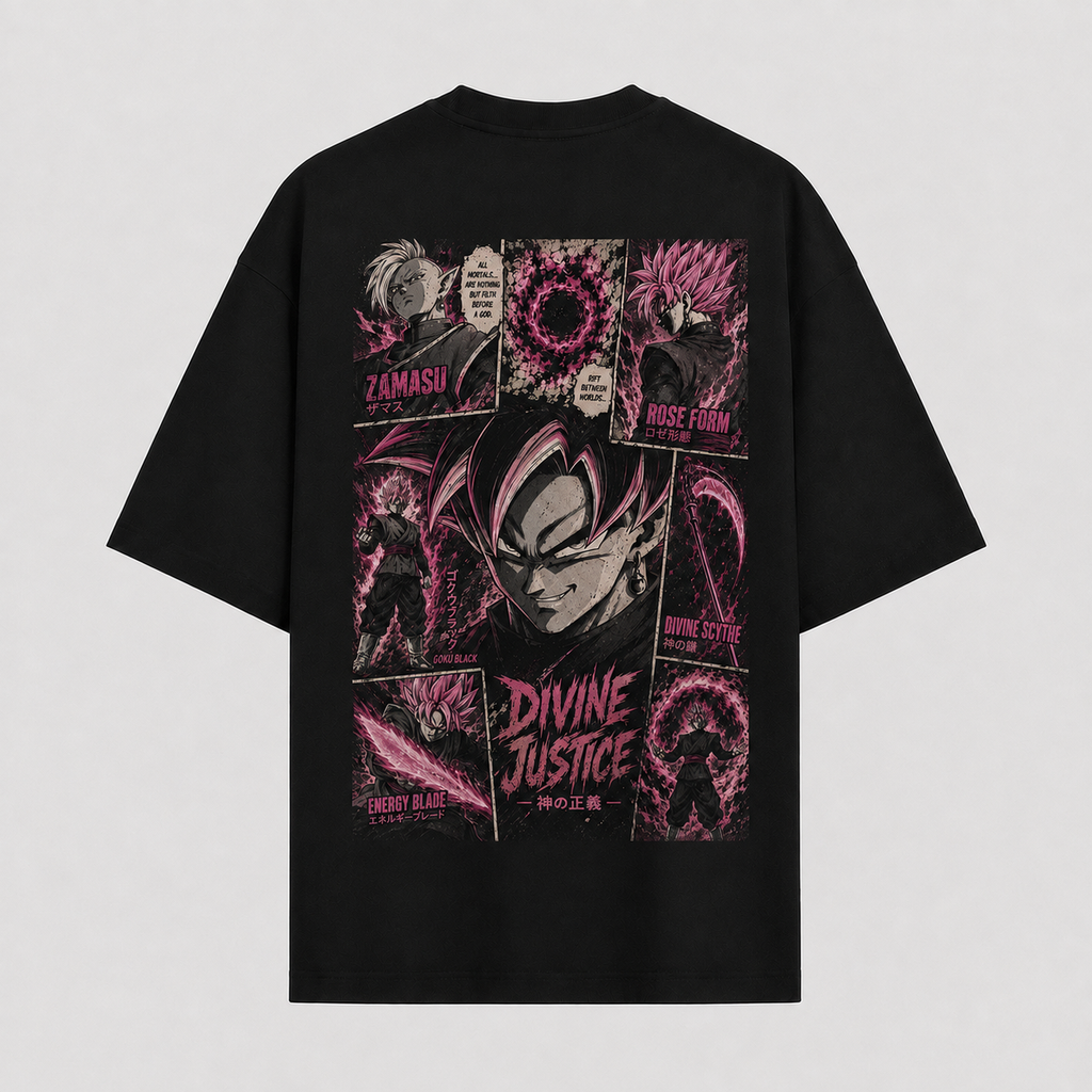 Dragon Ball Anime Graphic Tee - Divine Justice: Goku Black in Rose-Toned Panel Graphic
