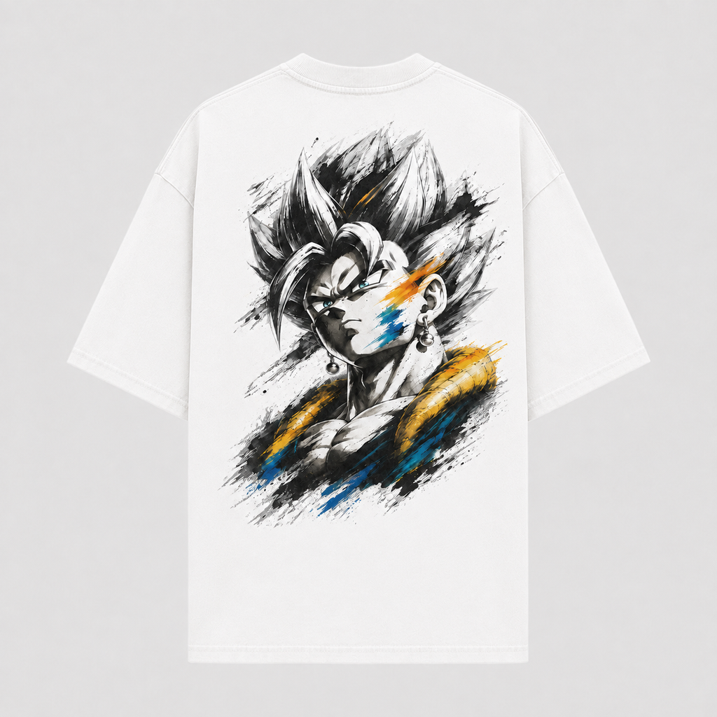 Dragon Ball Anime Graphic Tee - Ink and Restraint: A Portrait of Vegito in Monochrome