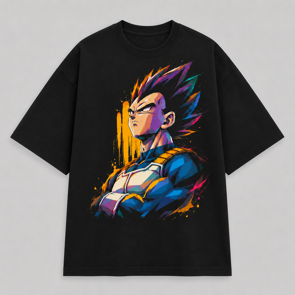 Dragon Ball Anime Graphic Tee - Saiyan Pride: Vegeta in Colour, Contrast and Quiet Defiance
