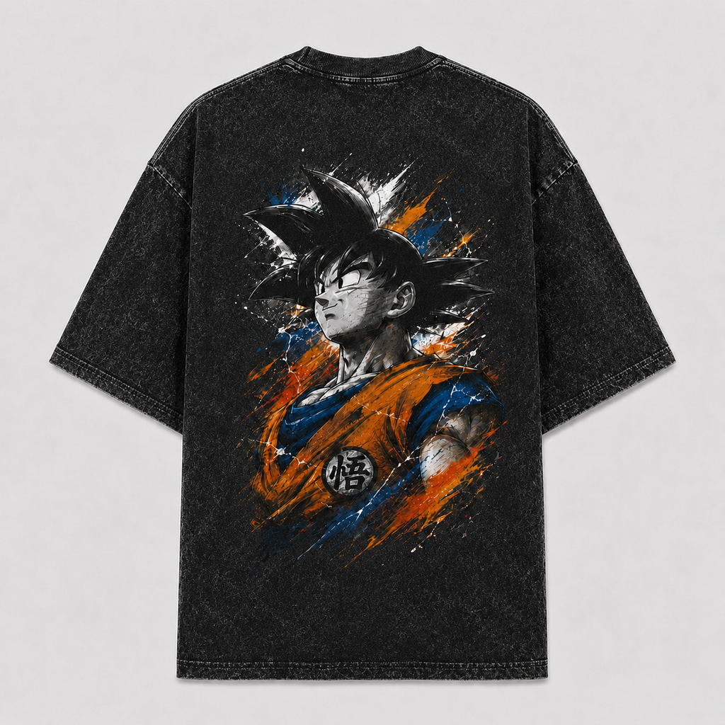 Dragon Ball Anime Graphic Tee - Ink, Kanji and Quiet Resolve: Goku Splatter