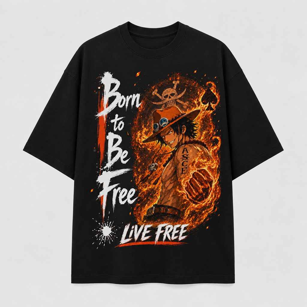 One Piece Anime Graphic Tee - Born to Be Free: Ace and the Firelight Grin