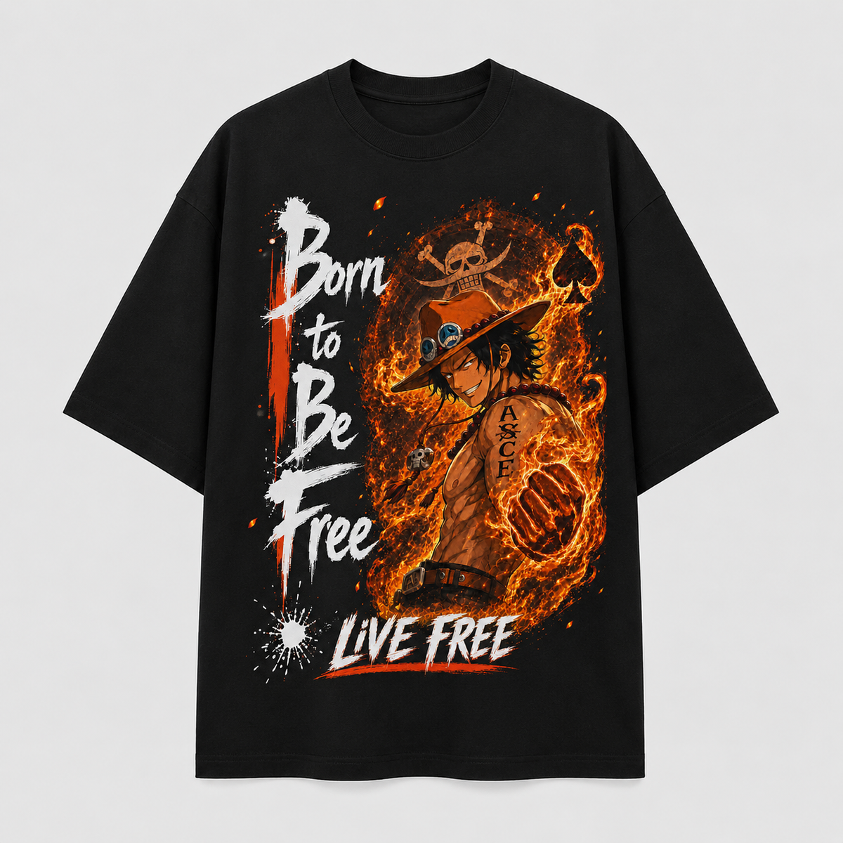 One Piece Anime Graphic Tee - Born to Be Free: Ace and the Firelight Grin
