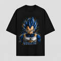 Dragon Ball Anime Graphic Tee - Controlled Chaos: Vegeta's Unbroken Stare in Blue Ink