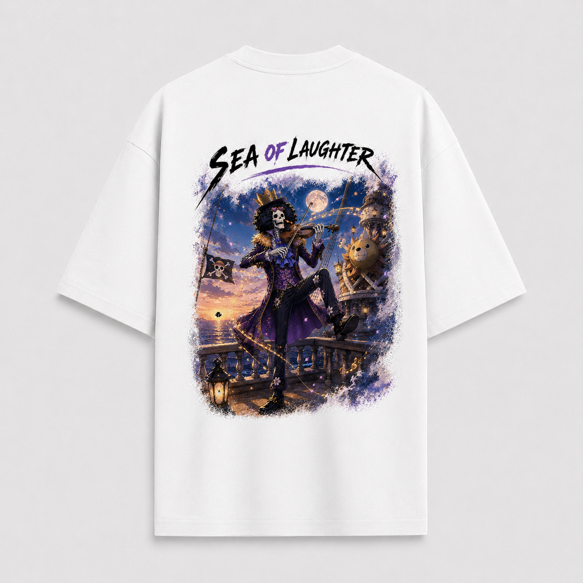 One Piece Anime Graphic Tee - Sea of Laughter: Brook, Moonlight and the Measure of a Song