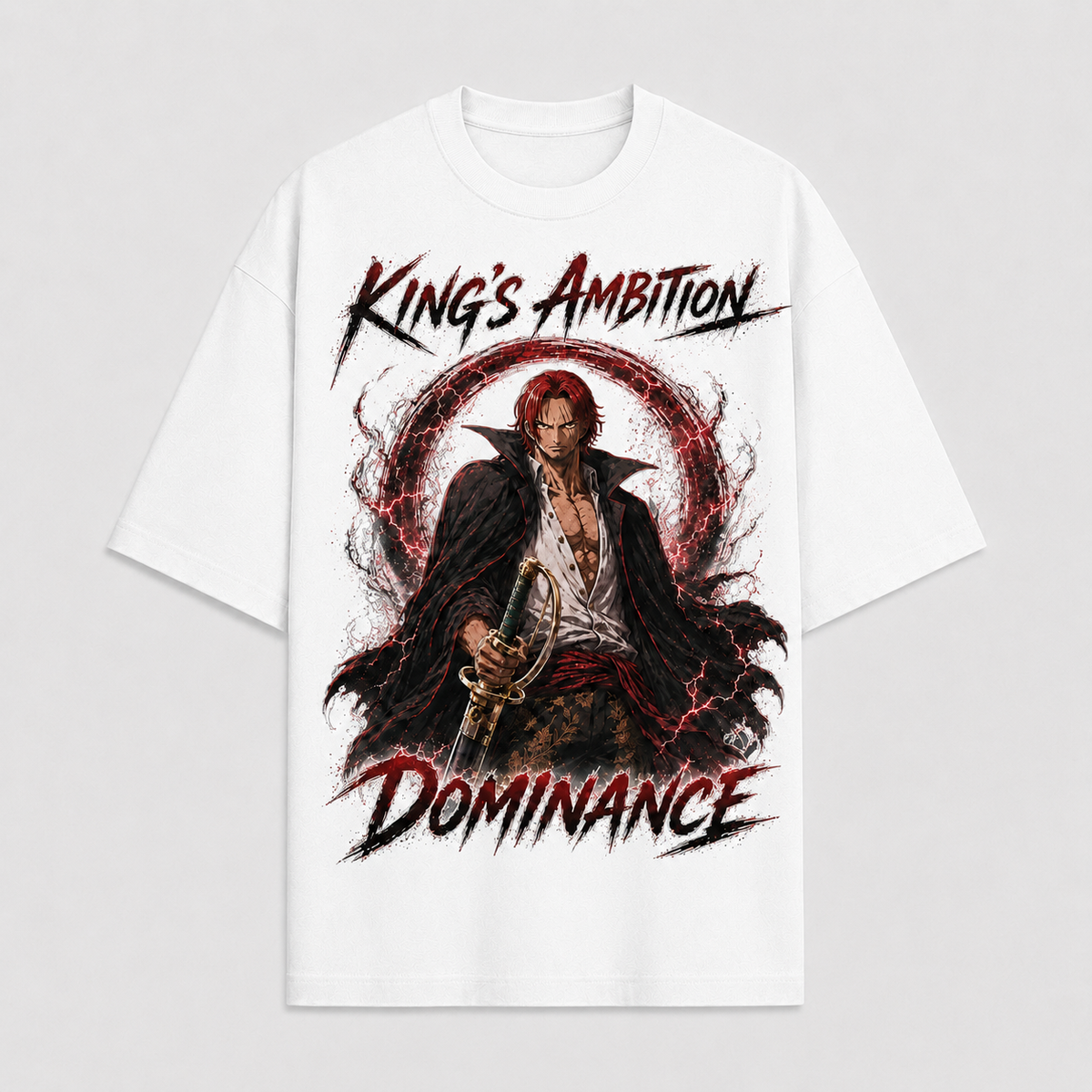 One Piece Anime Graphic Tee - King's Ambition: Shanks, Crimson Ring and Quiet Dominance