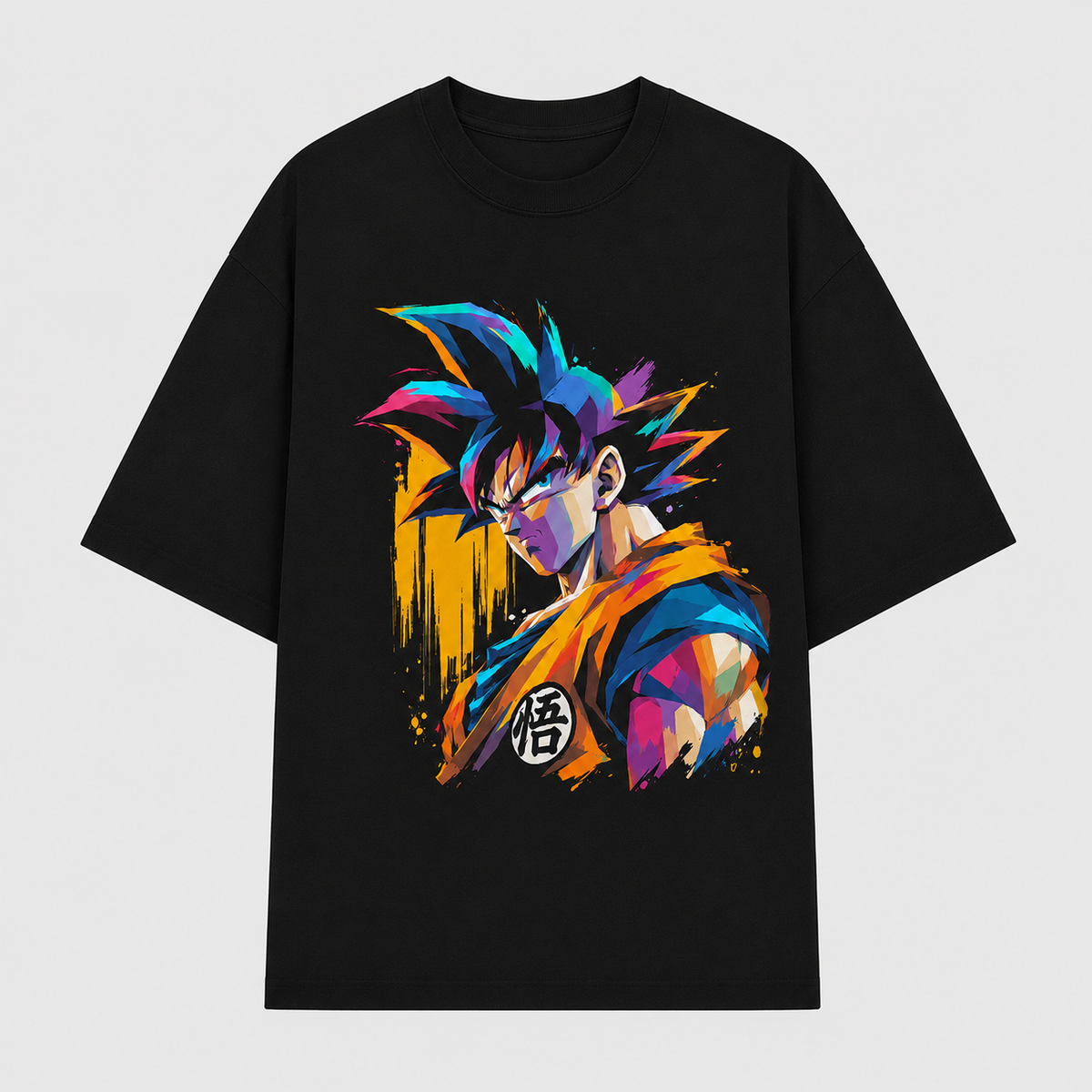 Dragon Ball Anime Graphic Tee - Kanji and Colour: Goku in a Portrait of Quiet Resolve