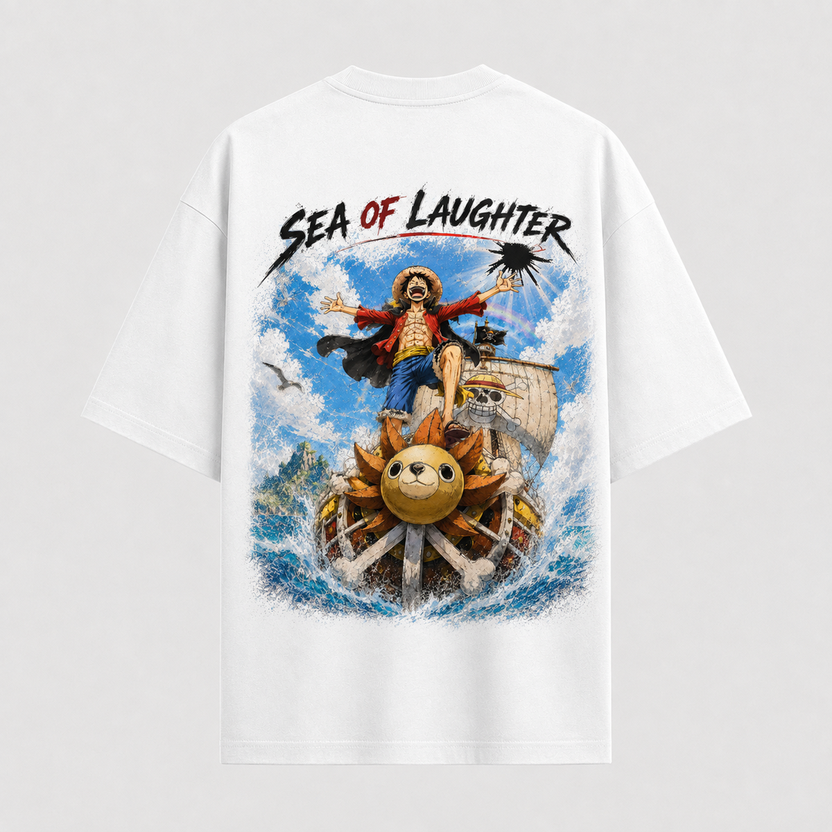 One Piece Anime Graphic Tee - Sea of Laughter: Luffy, Open Arms and an Open Horizon