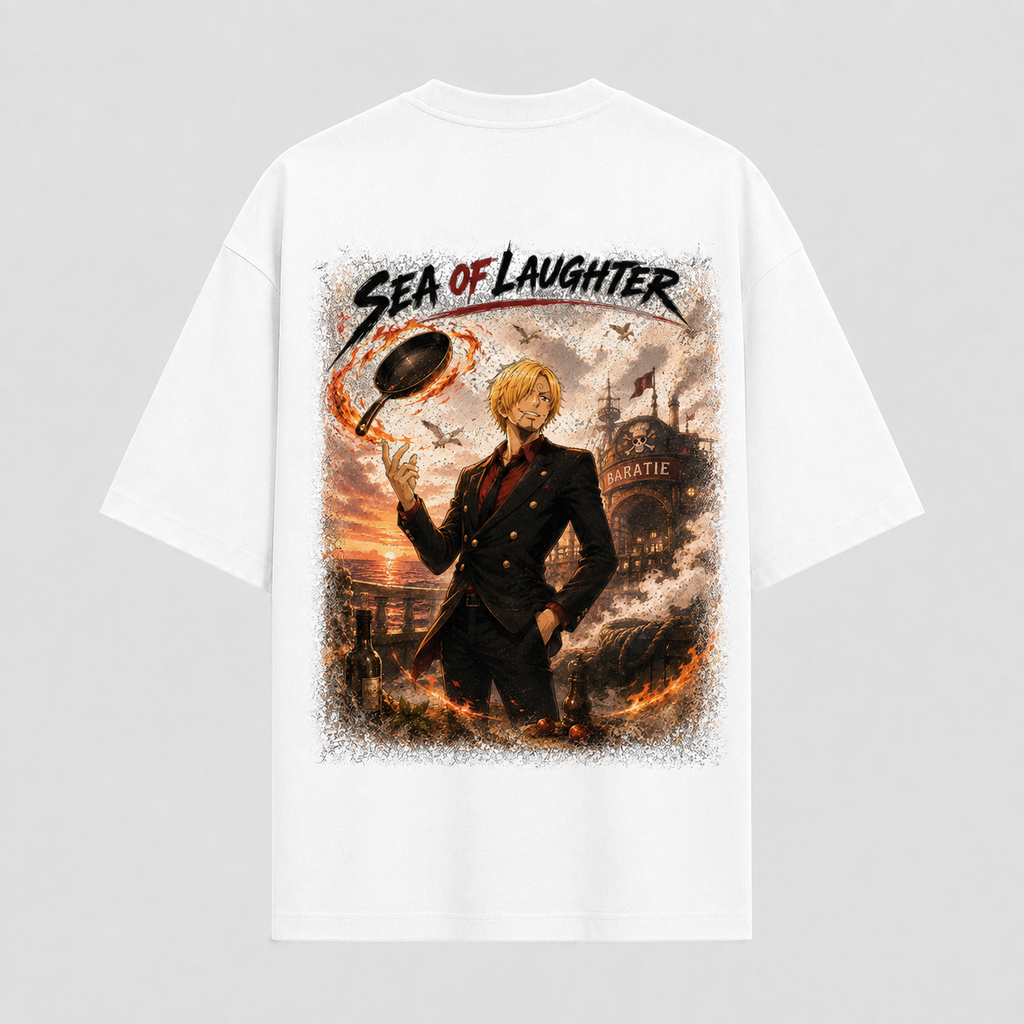 One Piece Anime Graphic Tee - Sea of Laughter: Sanji, the Spinning Pan and the Baratie Glow