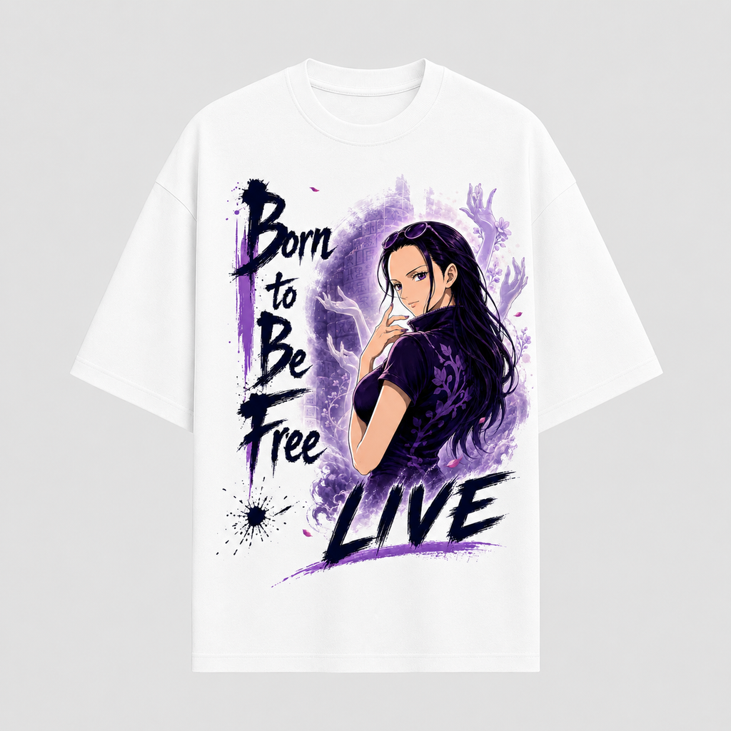 One Piece Anime Graphic Tee - Born to Be Free: Nico Robin in Violet and Ink