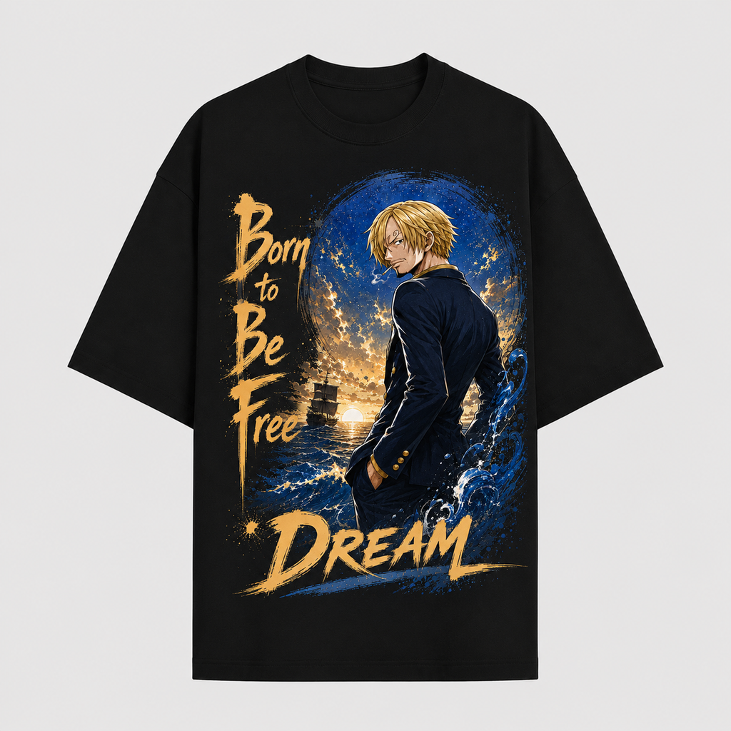 One Piece Anime Graphic Tee - Born to Be Free: Sanji, Horizon and Quiet Resolve