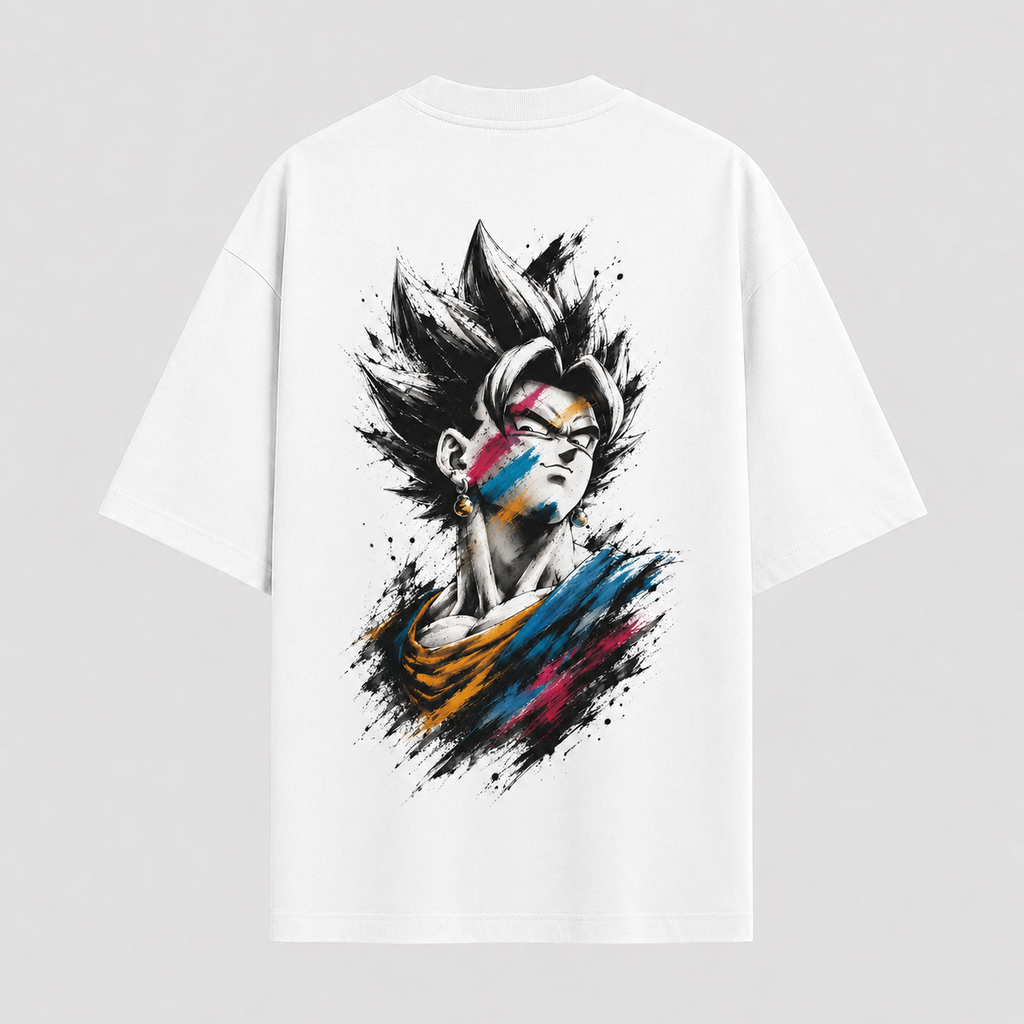 Dragon Ball Anime Graphic Tee - Ink and Attitude: Vegito in Colour-Split Brushwork