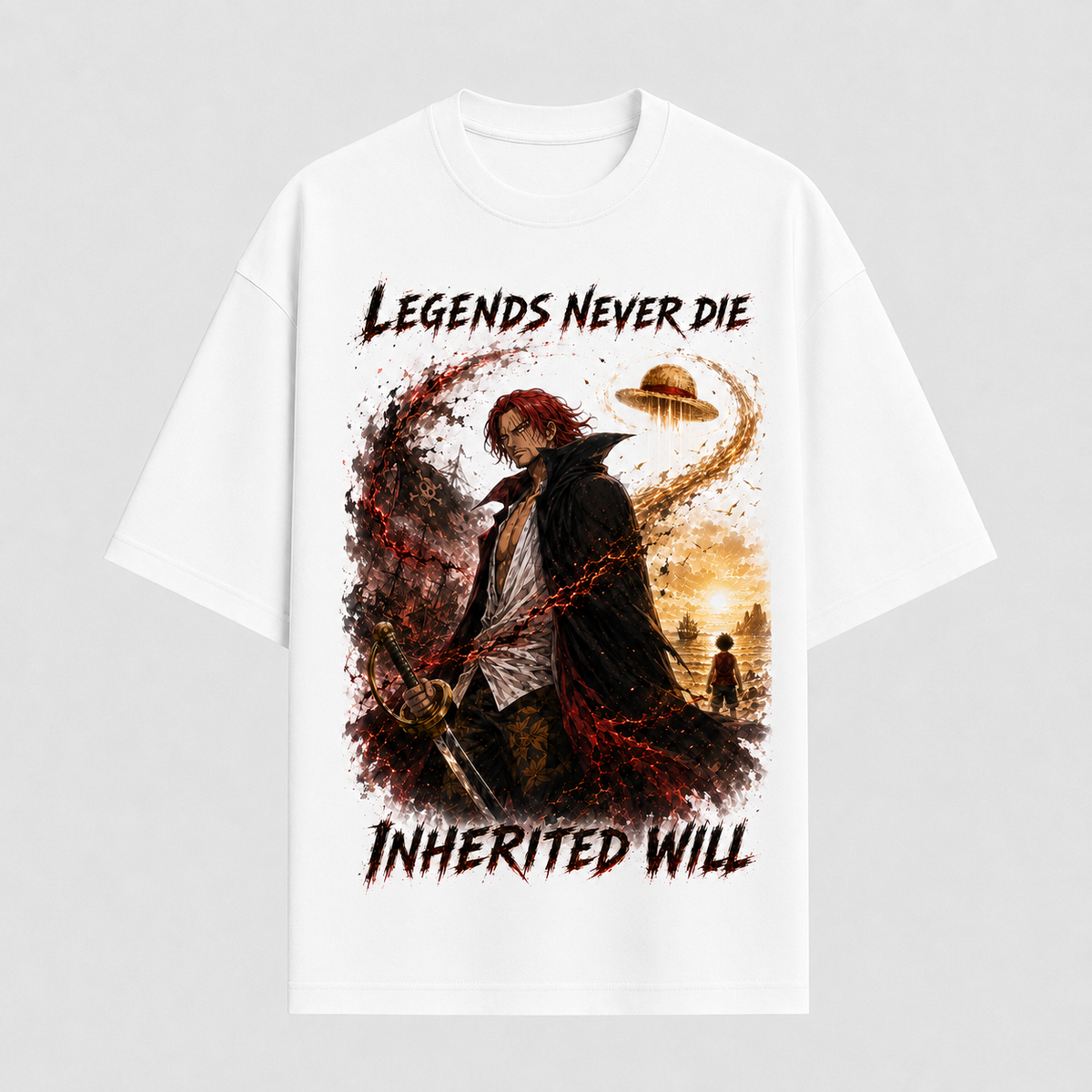 One Piece Anime Graphic Tee - Legends Never Die: Shanks and the Inherited Will