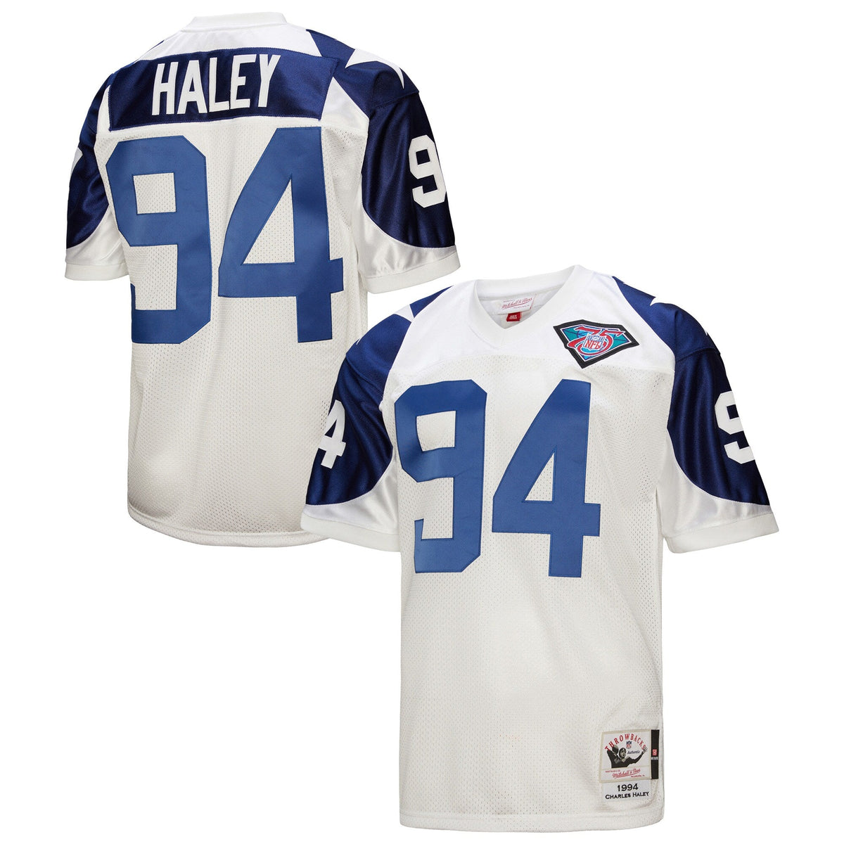 Dallas Cowboys 1994 Charles Haley White Throwback Retired Player Football Jersey