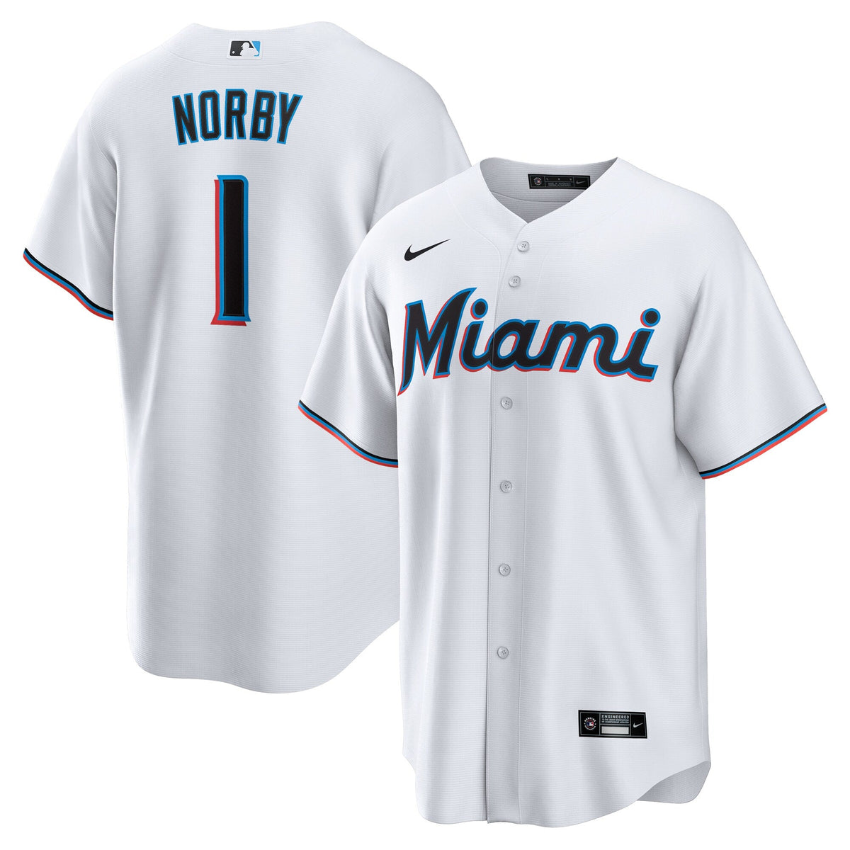 Miami Marlins Connor Norby White Home Replica Baseball Jersey