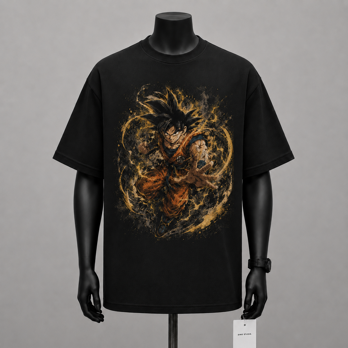 Dragon Ball Anime Graphic Tee - Amber Surge: Goku Unleashed, Directional