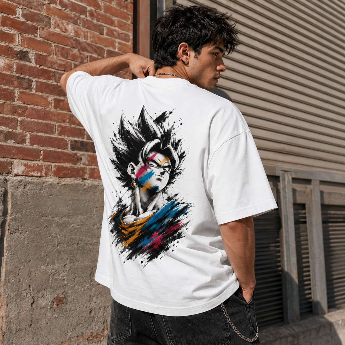 Dragon Ball Anime Graphic Tee - Ink and Attitude: Vegito in Colour-Split Brushwork