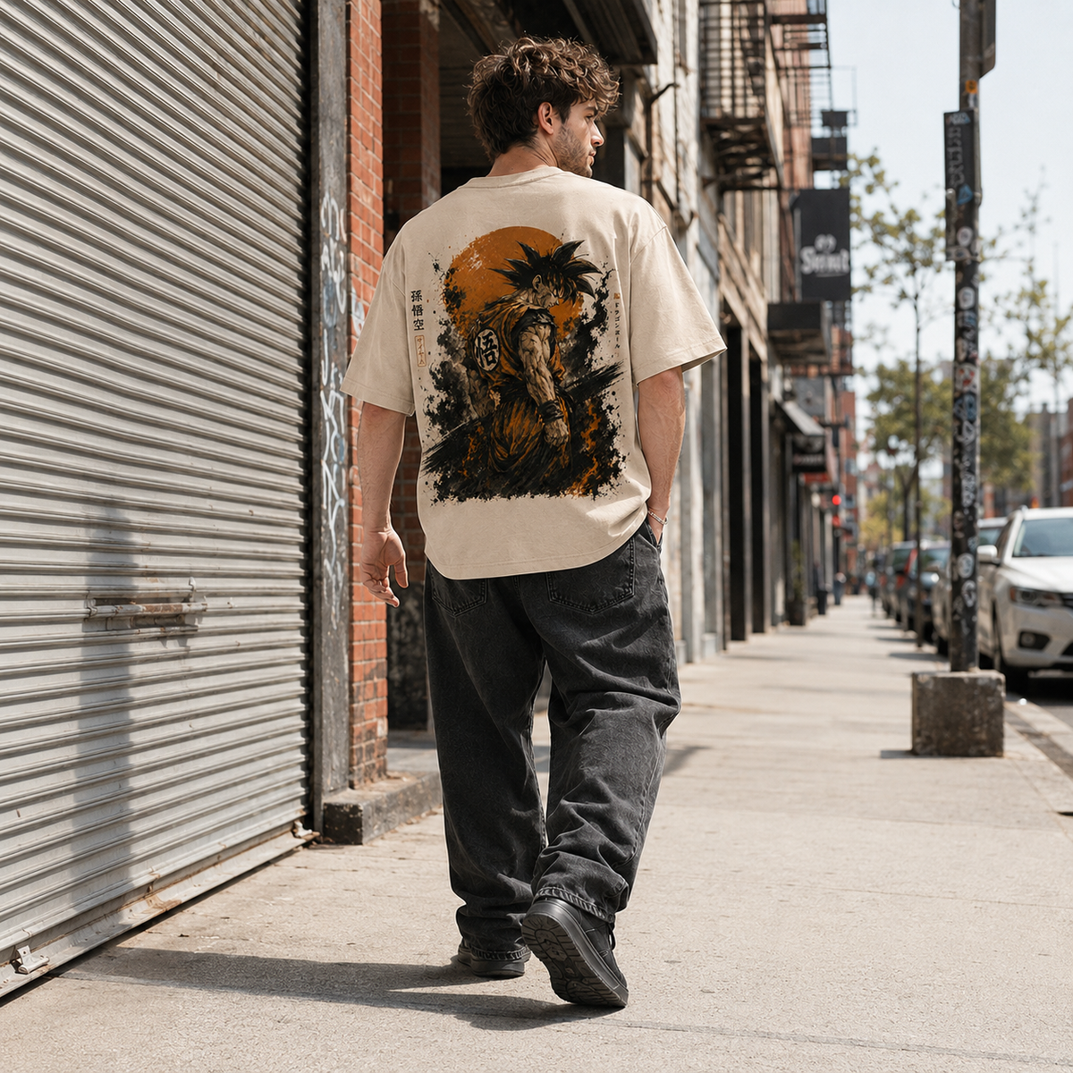 Dragon Ball Anime Graphic Tee - Ink Turn: Goku, the Kanji and the Orange Sun