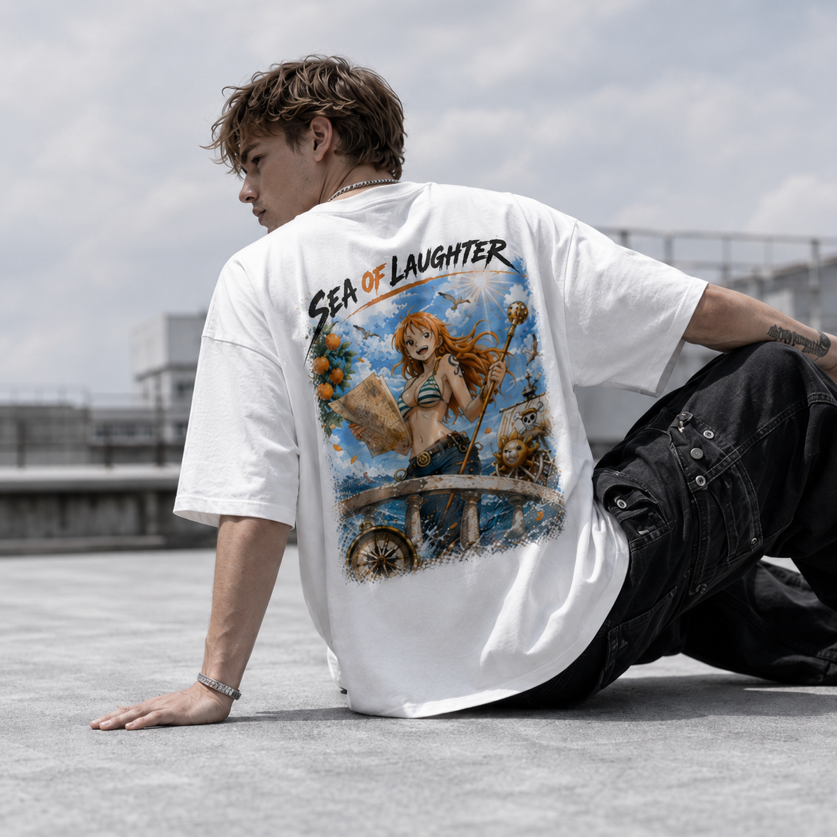 One Piece Anime Graphic Tee - Sea of Laughter: Nami, Charted Horizons