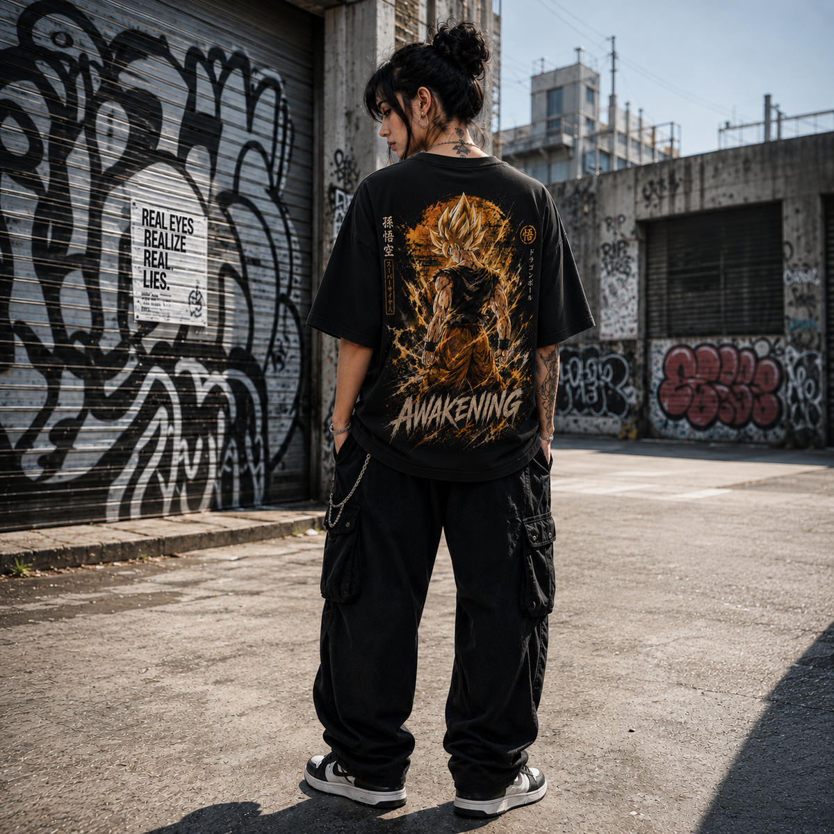 Dragon Ball Anime Graphic Tee - Awakening: Goku Mid-Transformation, Raw Power in Gold