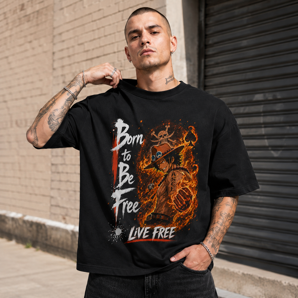 One Piece Anime Graphic Tee - Born to Be Free: Ace and the Firelight Grin