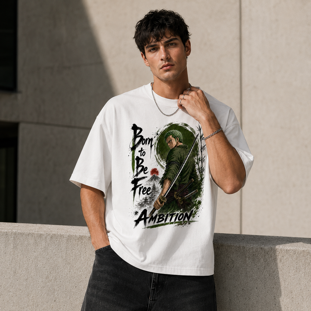 One Piece Anime Graphic Tee - Born to Be Free: Zoro, Steel and the Weight of Ambition