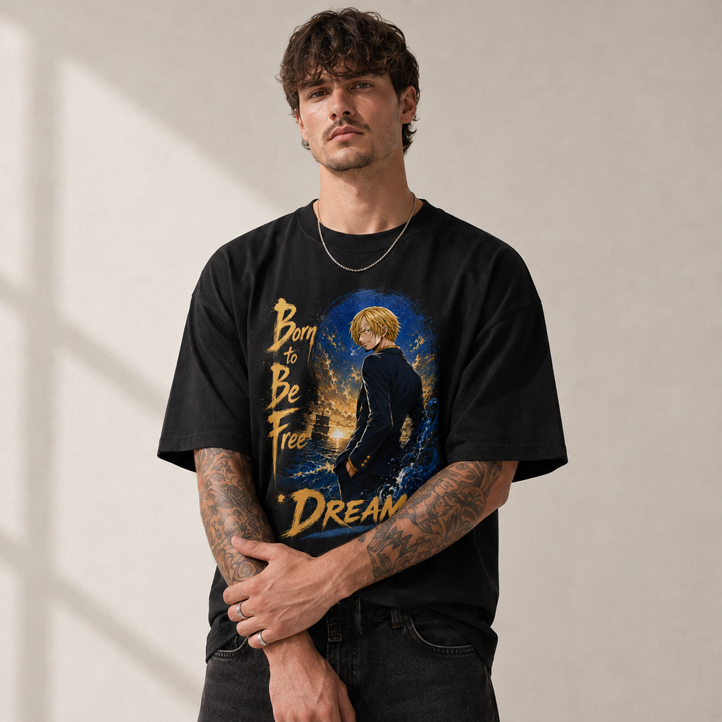 One Piece Anime Graphic Tee - Born to Be Free: Sanji, Horizon and Quiet Resolve