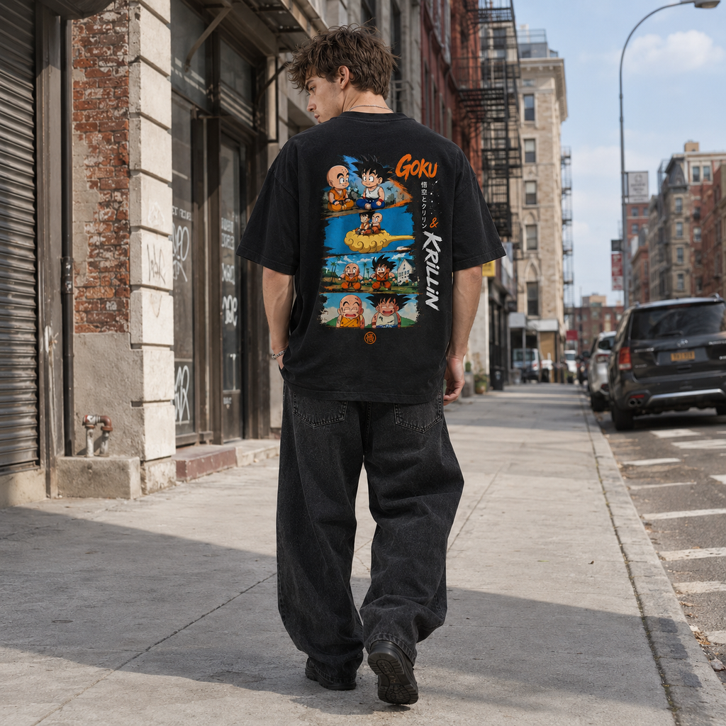 Dragon Ball Anime Graphic Tee - Goku & Krillin: Four Panels of Friendship and Laughter