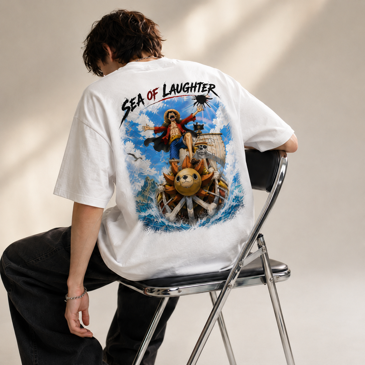 One Piece Anime Graphic Tee - Sea of Laughter: Luffy, Open Arms and an Open Horizon