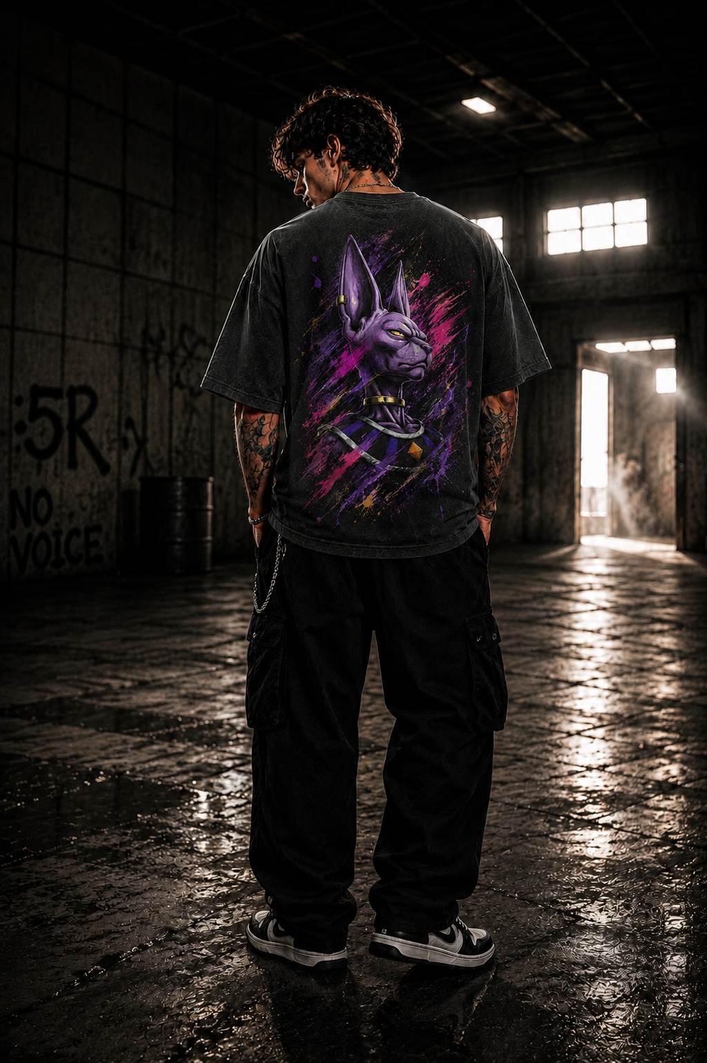 Dragon Ball Anime Graphic Tee - Violet Composure: Beerus in Splattered Portrait Stillness