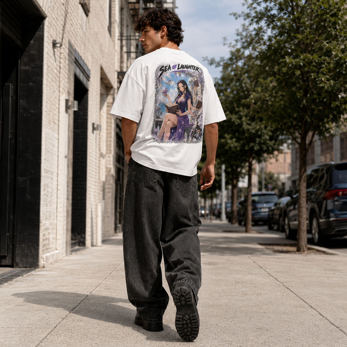 One Piece Anime Graphic Tee - Sea of Laughter: Nico Robin, Violet Calm and Ancient Pages