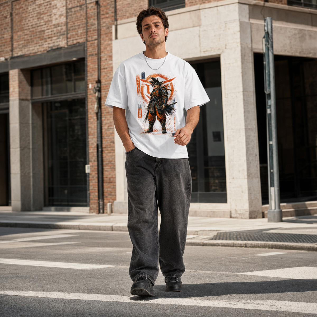 Dragon Ball Anime Graphic Tee - The Legend Endures: Goku Reimagined in Samurai Ink