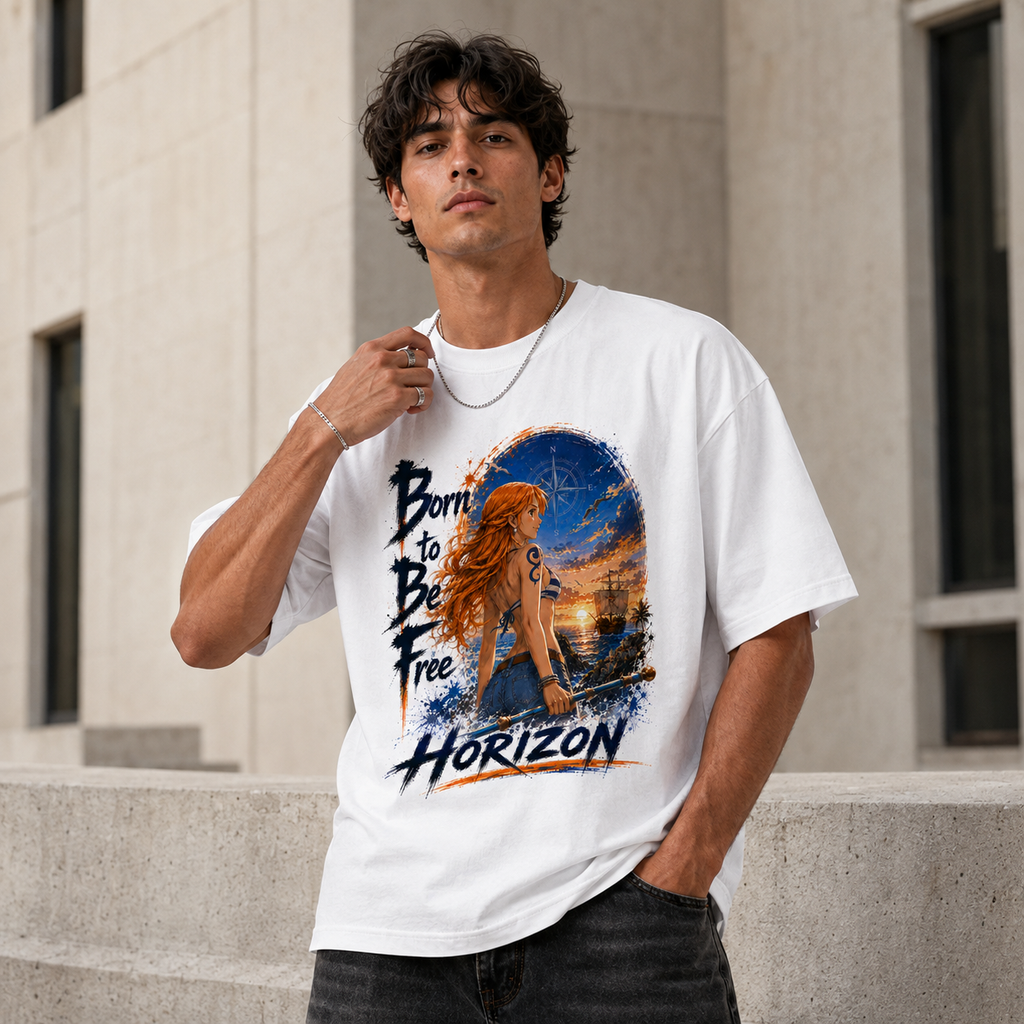 One Piece Anime Graphic Tee - Born to Be Free: Nami and the Horizon She Chose