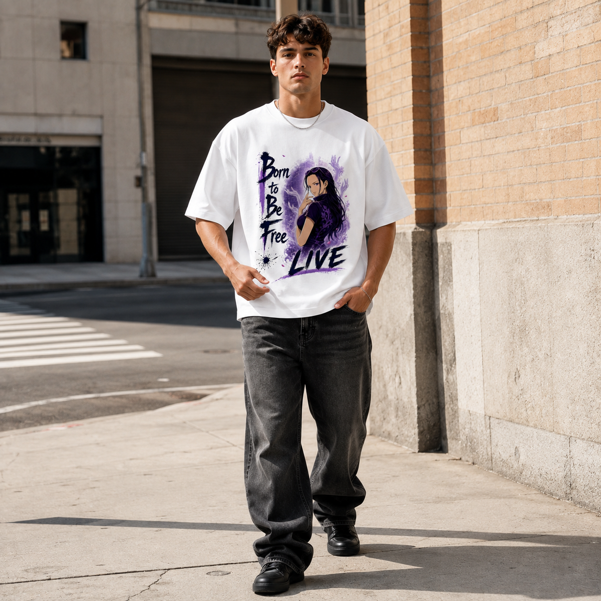 One Piece Anime Graphic Tee - Born to Be Free: Nico Robin in Violet and Ink