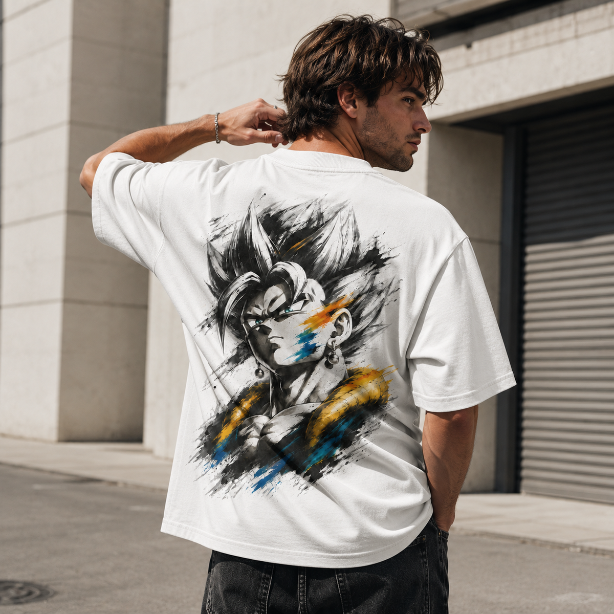 Dragon Ball Anime Graphic Tee - Ink and Restraint: A Portrait of Vegito in Monochrome
