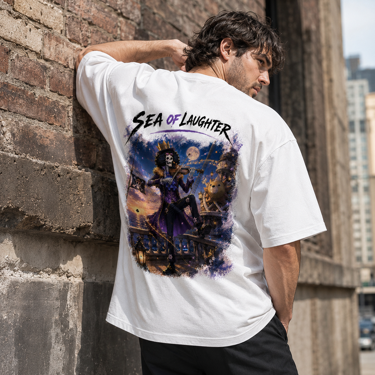 One Piece Anime Graphic Tee - Sea of Laughter: Brook, Moonlight and the Measure of a Song