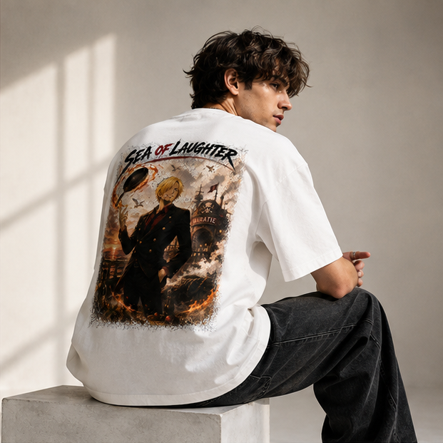 One Piece Anime Graphic Tee - Sea of Laughter: Sanji, the Spinning Pan and the Baratie Glow