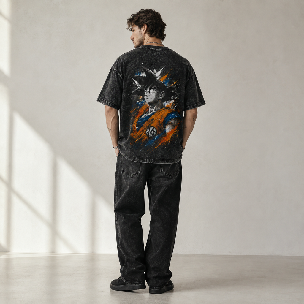 Dragon Ball Anime Graphic Tee - Ink, Kanji and Quiet Resolve: Goku Splatter