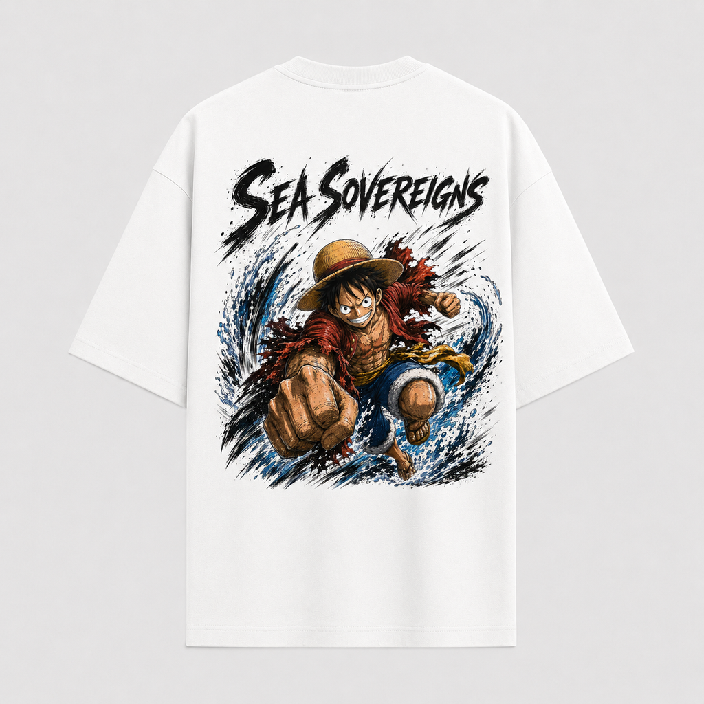 One Piece Anime Graphic Tee - Sea Sovereigns: Luffy Full Force Oversized Streetwear