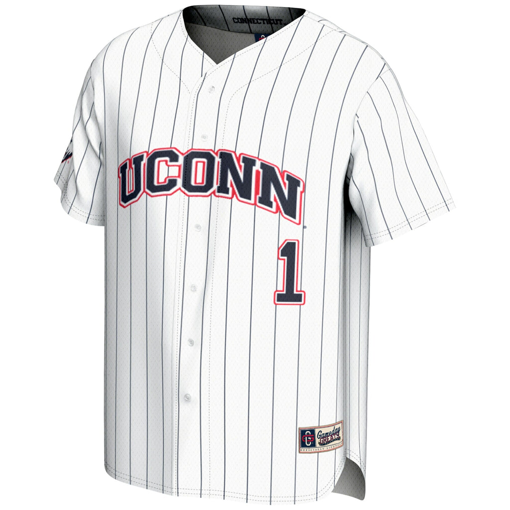 #1 White UConn Huskies Lightweight Baseball Jersey
