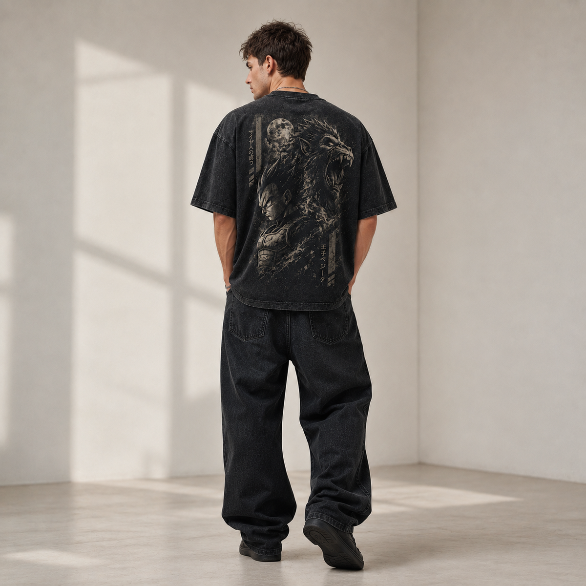 Dragon Ball Anime Graphic Tee - Saiyan Pride: Vegeta and the Great Ape Beneath a Full Moon