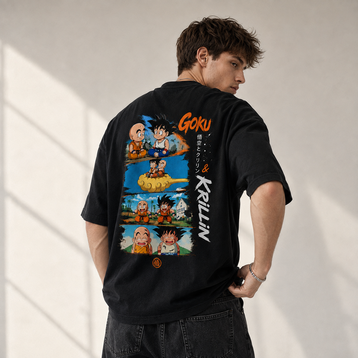 Dragon Ball Anime Graphic Tee - Goku & Krillin: Four Panels of Friendship and Laughter